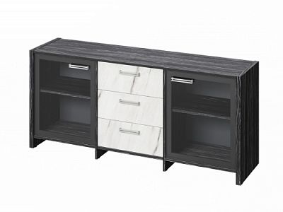 Тумба трехсекционная с 2 дверьми FI-13-02.G. Древесина Графит/Мрамор Леванто белый