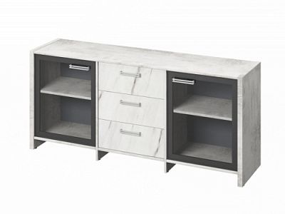 Тумба трехсекционная с 2 дверьми FI-13-02.G Хромикс белый/Мрамор Леванто белый